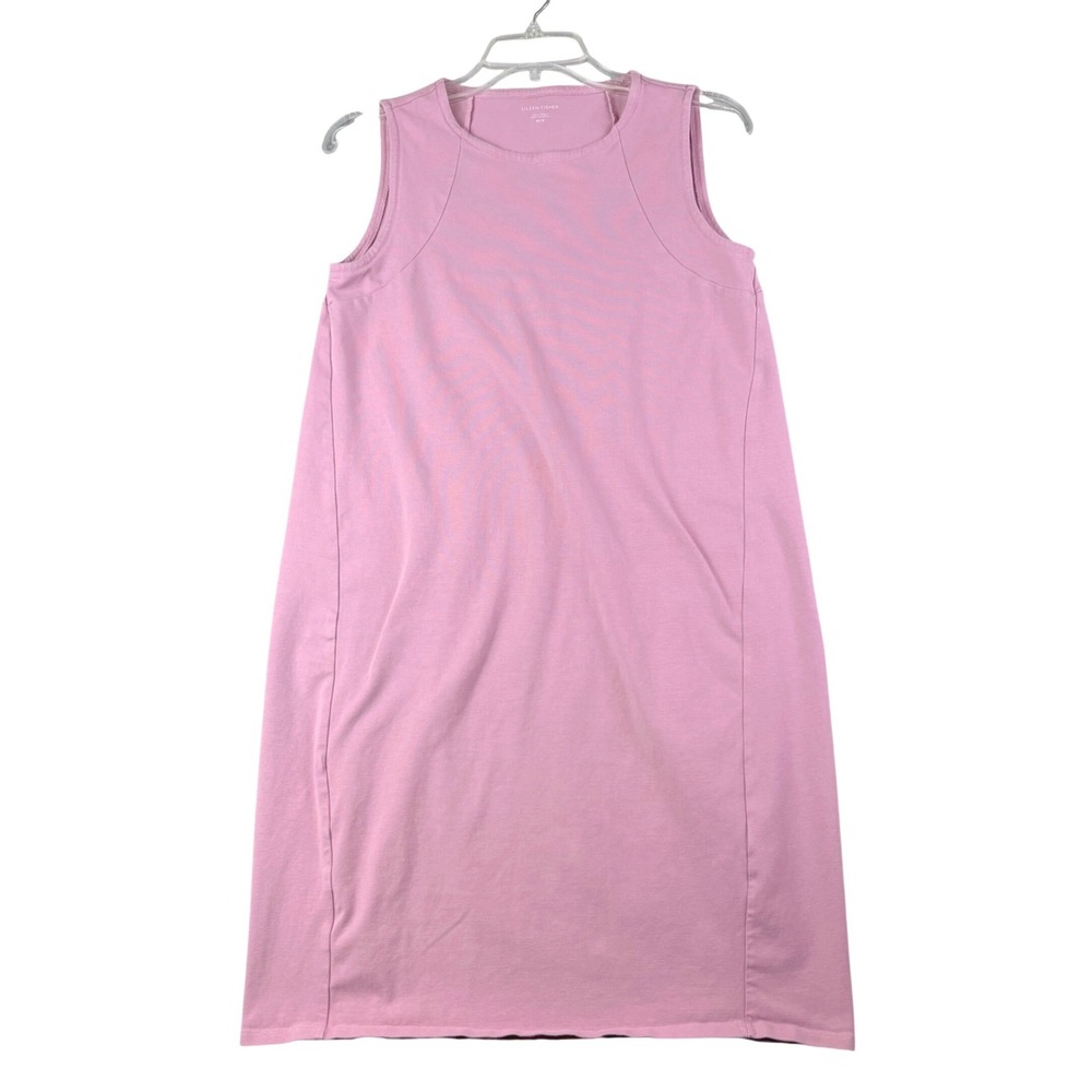 Eileen Fisher XS Pink Organic Cotton Sleeveless Shift Dress Seam Detail Casual